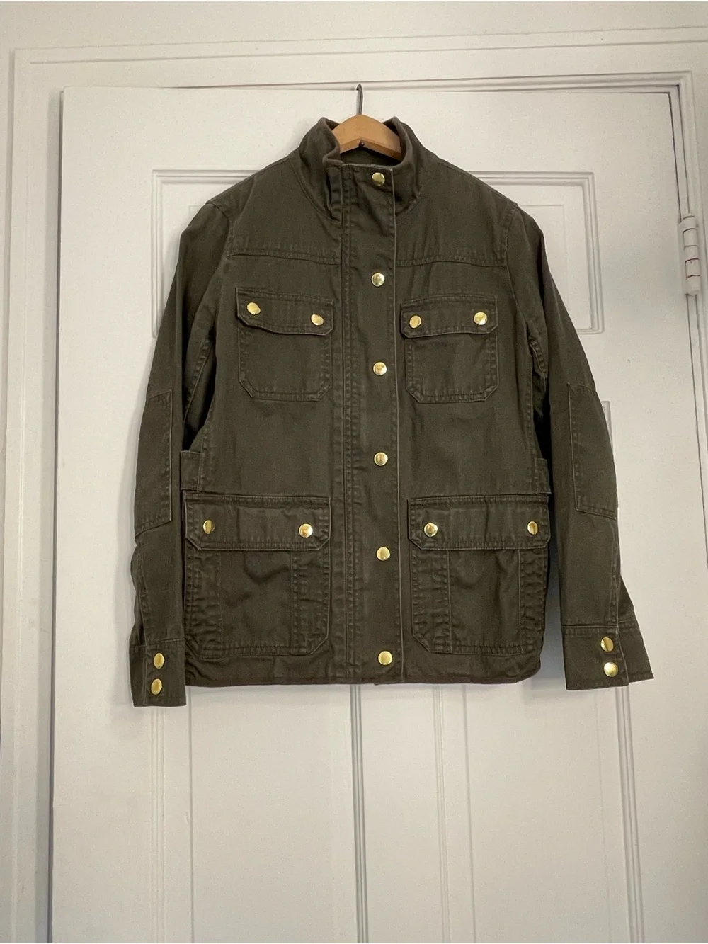 J. Crew Olive Green Field Jacket with Floral Trim